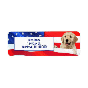 Golden Retriever op Amerikaanse vlag Etiket