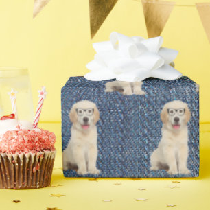 Golden Retriever op Blue Jean Denim Cadeaupapier