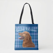 Golden Retriever op Blue Plaid Draagtas (Voorkant)