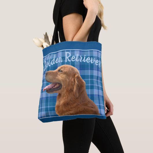 Golden Retriever op Blue Plaid Draagtas (Dichtbij)