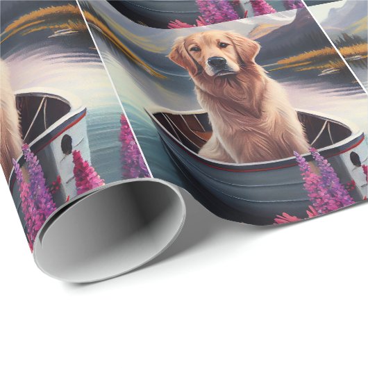 Golden Retriever op een peddel: Een Schilderachtig Cadeaupapier (Rol Hoek)
