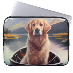 Golden Retriever op een peddel: Een Schilderachtig Laptop Sleeve