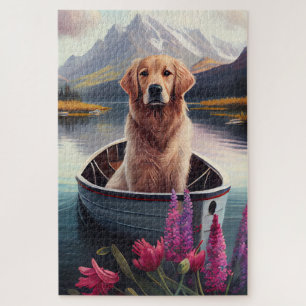 Golden Retriever op een peddel: Een Schilderachtig Legpuzzel