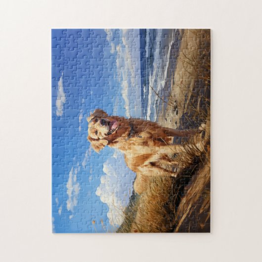 Golden retriever op het strand legpuzzel (Verticaal)
