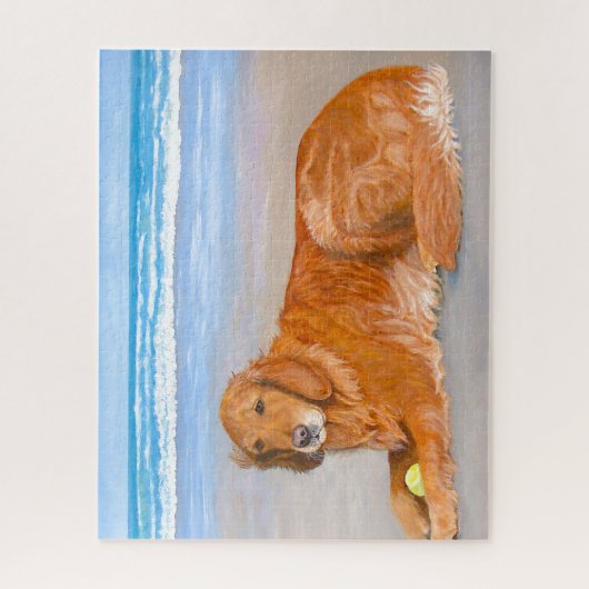 Golden Retriever op het strand met Tennis Ball Puz Legpuzzel (Verticaal)