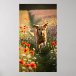 Golden Retriever op het zonnige gras Poster