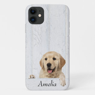 Golden Retriever op witgewassen hout iPhone 11 Hoesje