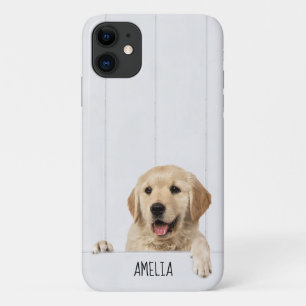 Golden Retriever op witgewassen hout iPhone 11 Hoesje