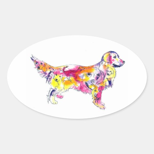 Golden Retriever Oval Sticker (Voorkant)
