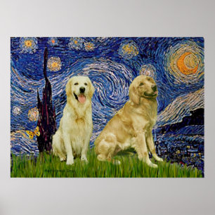 Golden Retriever Pair 3 - Sterrennacht Poster