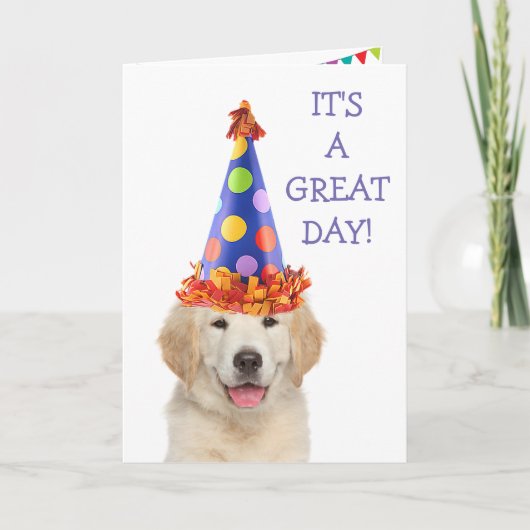 Golden Retriever Party Puppy Birthday Kaart (Voorkant)