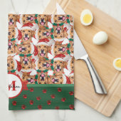 Golden Retriever Pattern Monogram kersthond Theedoek (Quarter Fold)