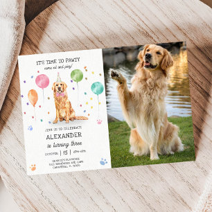 Golden Retriever Pawty Dog Puppy Verjaardag Blauw Kaart