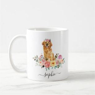Golden Retriever Personnalisé café floral Mug