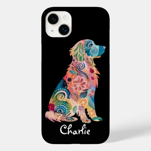 Golden Retriever Pet Dog, Abstracte Bloemen, Aange Case-Mate iPhone Case (Achterkant)