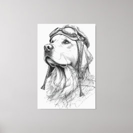 Golden Retriever Pilot Marble Statue Canvas Art Afdruk