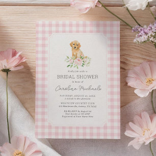 Golden Retriever Pink Gingham Vrijgezellenfeest Kaart