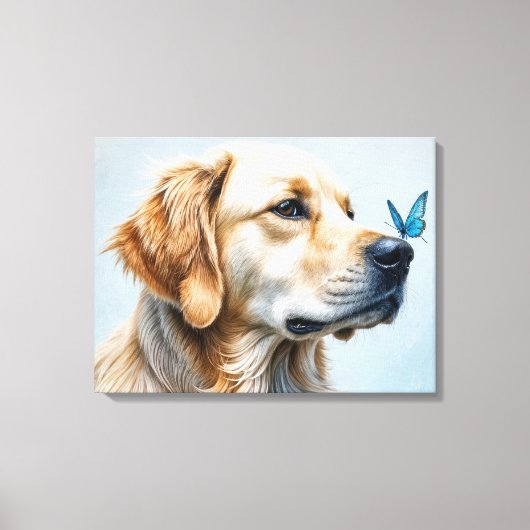 Golden Retriever Portret met vlinder Canvas Afdruk (Voorkant)