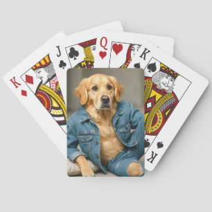 Golden Retriever poseren in blauwe jeans Pokerkaarten