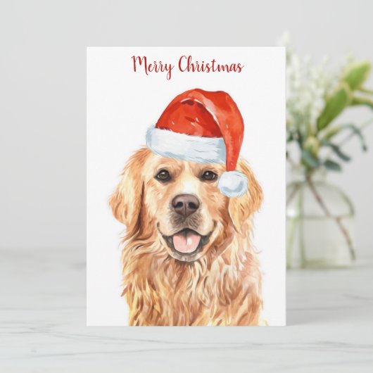 Golden Retriever Prettig Kerstfeest Puppy Hond Feestdagenkaart (Staand voorkant)