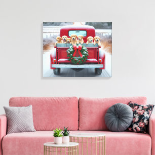 Golden Retriever Puppies in Retro Truck Canvas Afdruk