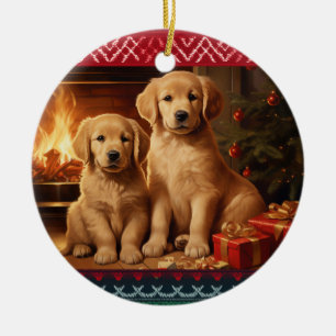 Golden Retriever puppies Kerst Keramisch Ornament