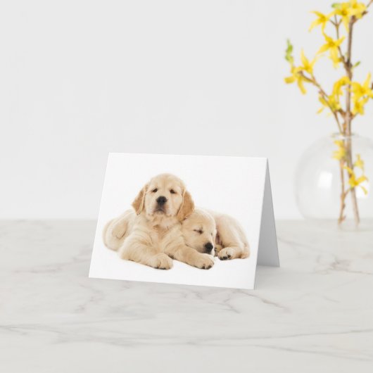 Golden Retriever Puppy Dog Blank Note Kaart (Gele Bloem)