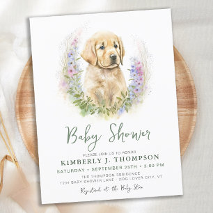 Golden Retriever Puppy Dog Modern Baby shower Uitnodiging Briefkaart