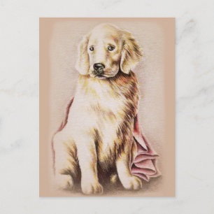 Golden Retriever Puppy dog pet portret tekening Briefkaart