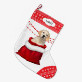 Golden Retriever Puppy Dog Snowflake Border Grote Kerstsok (Voorkant (Hangend))