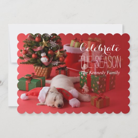 Golden Retriever Puppy en Kerstmis Kaart (Voorkant)