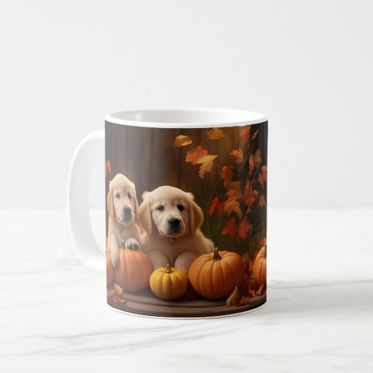 Golden Retriever Puppy Herfst Delight Pompoen Koffiemok (Voorkant links)