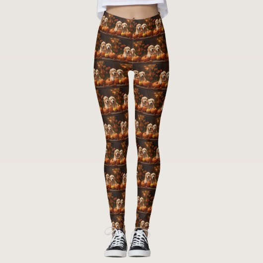 Golden Retriever Puppy Herfst Delight Pompoen Leggings (Voorkant)