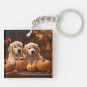 Golden Retriever Puppy Herfst Delight Pompoen Sleutelhanger (Achterkant)