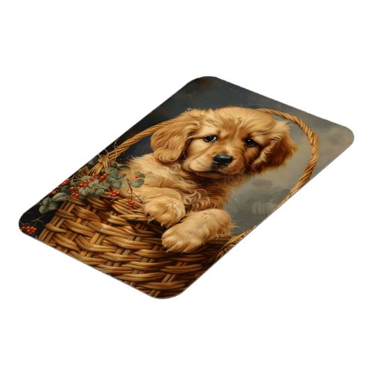 Golden Retriever Puppy in een flexibele mand Magneet (Linkerzijde)