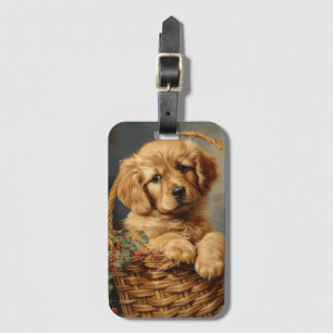 Golden Retriever Puppy in een mand Bagagelabel