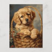 Golden Retriever Puppy in een mand Briefkaart (Voorkant)