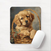 Golden Retriever Puppy in een mand Muismat (Met muis)