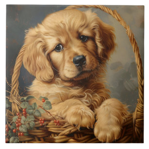 Golden Retriever Puppy in een mand Tegeltje
