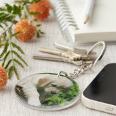 Golden Retriever Puppy in mandje Sleutelhanger (Voorkant Rechts)