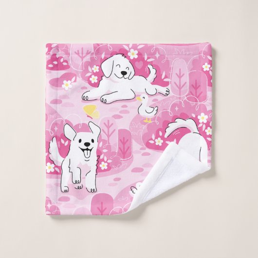 Golden Retriever Puppy in Pink Garden (Gant de toilette)