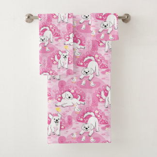 Golden Retriever Puppy in Pink Garden Bad Handdoek