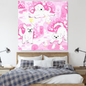 Golden Retriever Puppy in Pink Garden Canvas Afdruk (Insitu (Slaapkamer))
