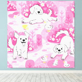 Golden Retriever Puppy in Pink Garden Canvas Afdruk (Insitu (Houten vloer))