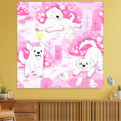 Golden Retriever Puppy in Pink Garden Canvas Afdruk (Insitu (Woonkamer))