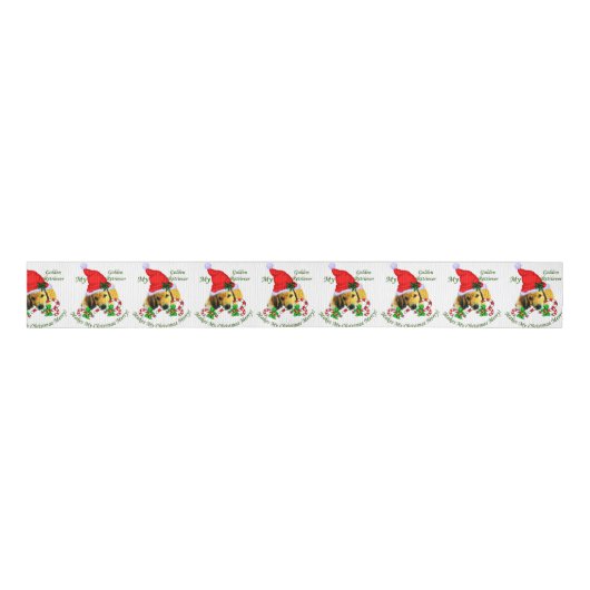 Golden Retriever Puppy Kerstmis Grosgrain Lint (Voorkant)