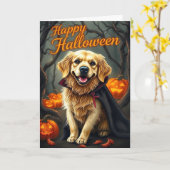 Golden Retriever Puppy met pompoenen Halloween Kaart (Gele Bloem)