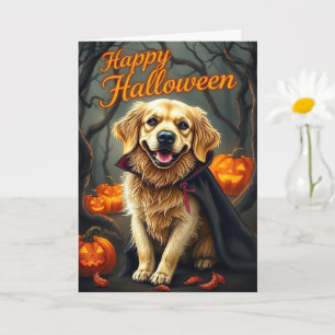 Golden Retriever Puppy met pompoenen Halloween Kaart