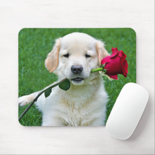 Golden Retriever Puppy met Red Rose Muismat
