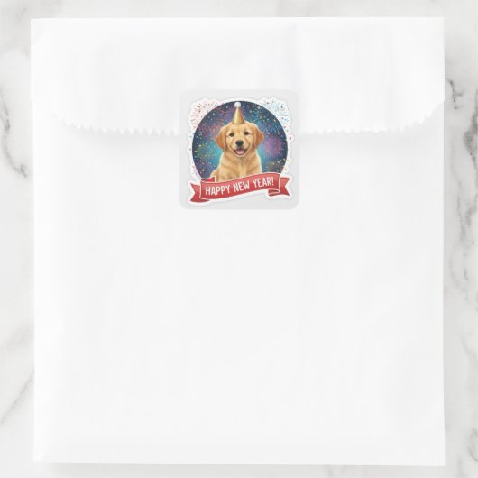 Golden Retriever Puppy New Year Sticker (Tas)